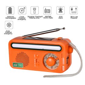 Emergency Radio Hand Crank Solar; Portable Weather Radio With AM/FM/WB/NOAA; Bright Flashlight; SOS Alarm; Reading Lamp; 2000mAh Cell Phone Charger Fo (Color: ORANGE)