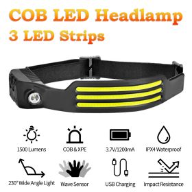 COB LED Headlamp Headlight Torch Flashlight Work Light Bar Head Band Lamp (LED QTY: 3 LED)